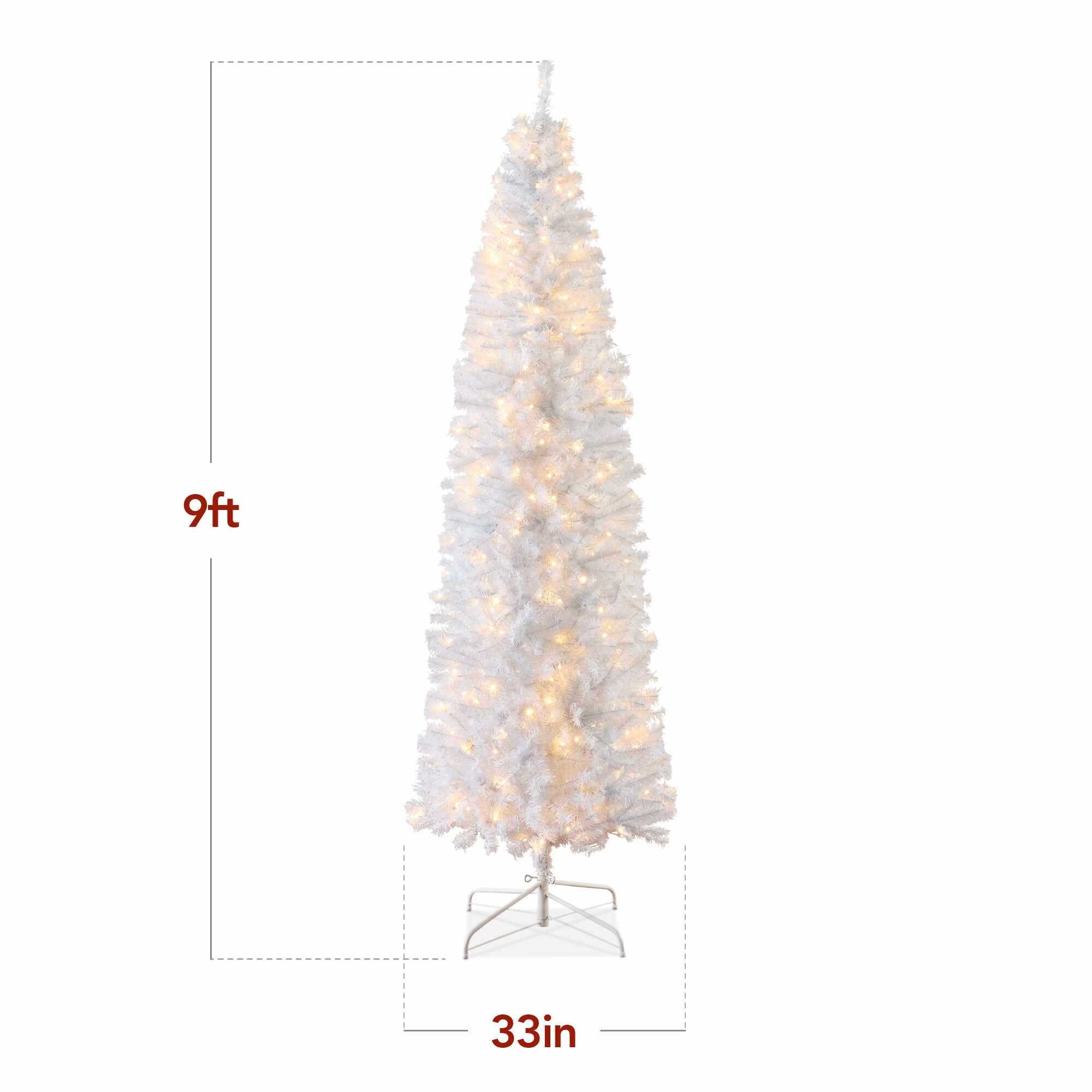 Pre-Lit White Pencil Christmas Tree w/ Metal Base, Incandescent Lights