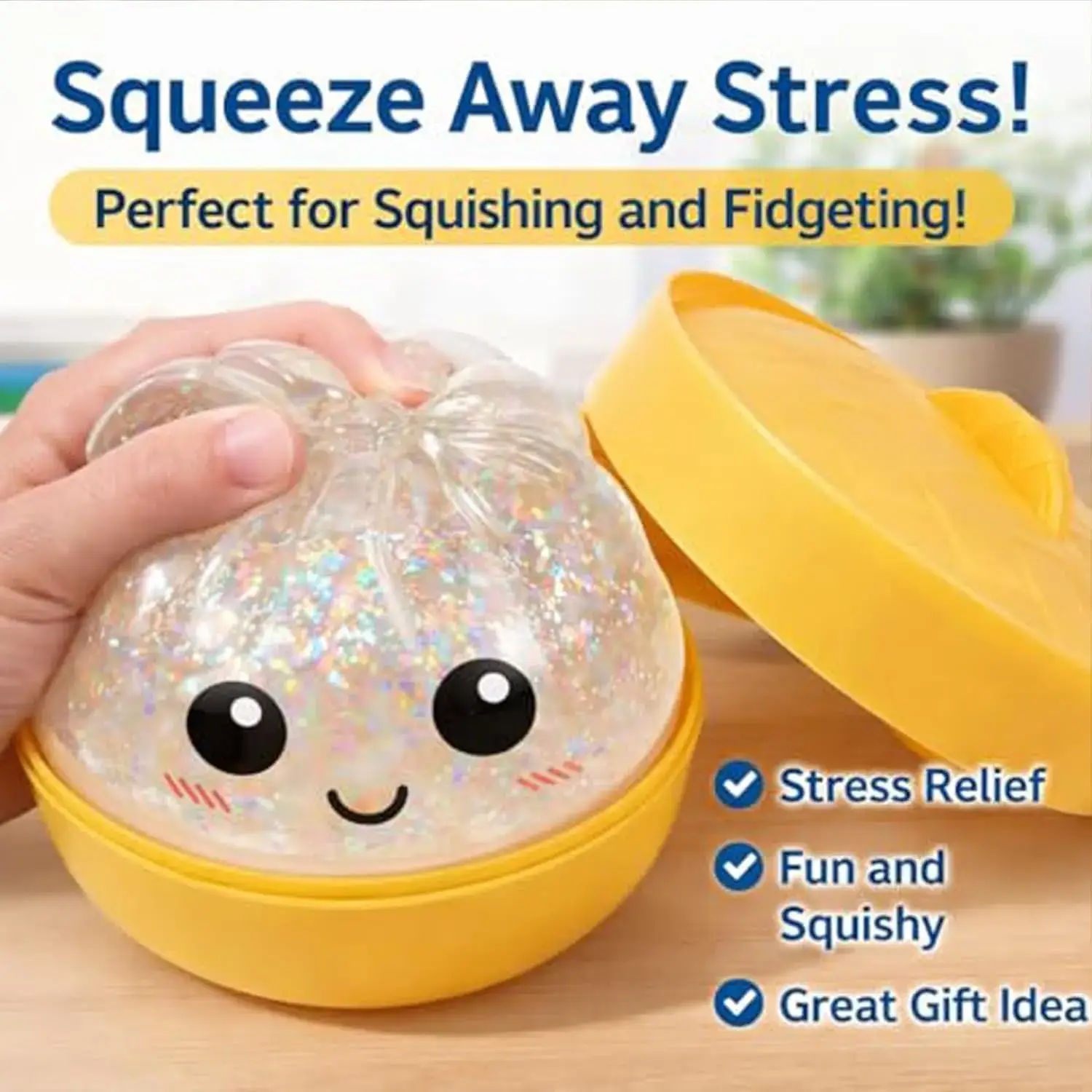 Super Soft Rainbow Dumpling Fidget  Giant Glitter Stress Ball for Anxiety Relief & Decompression | Cute Office Desk Toy & Coworker Gift (1PCS Clear White)