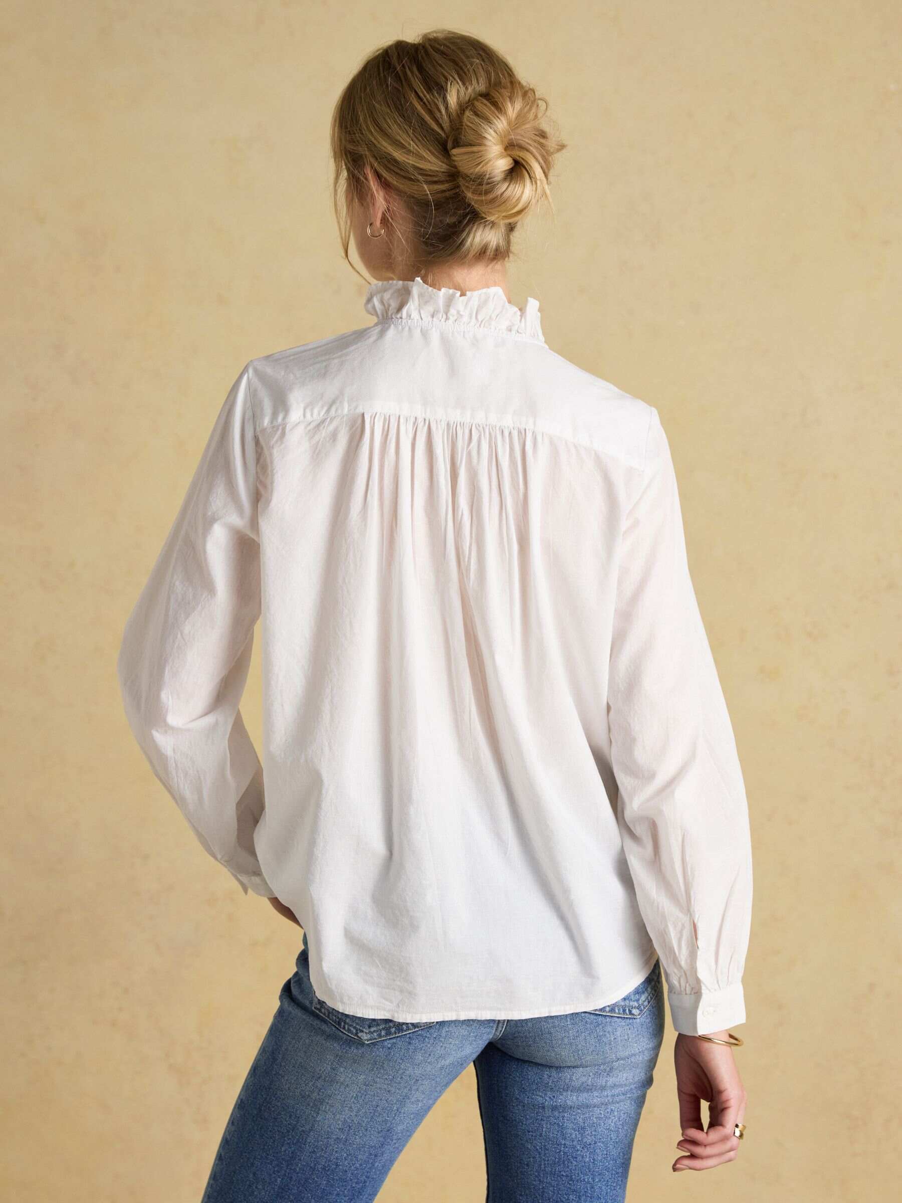 Melanie White Cotton Ruffle Blouse