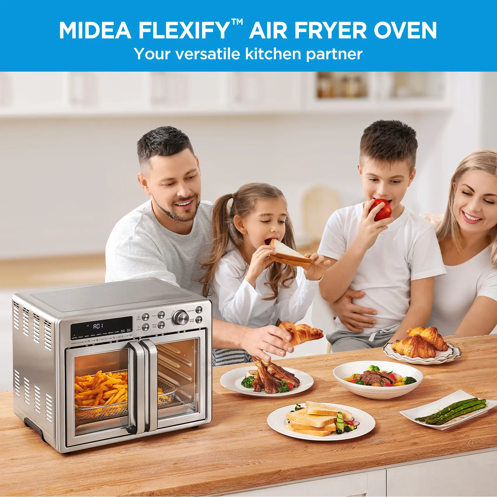 [2026 Kitchen Hack] French Door Air Fryer Toaster Oven Combo 26.4 QT, Extra Large Countertop Air Fryer Oven 10-in-1 Combo 25% Faster Cooking & 90% Less Oil, Elegant Design Convection Fan, Gift of the Season