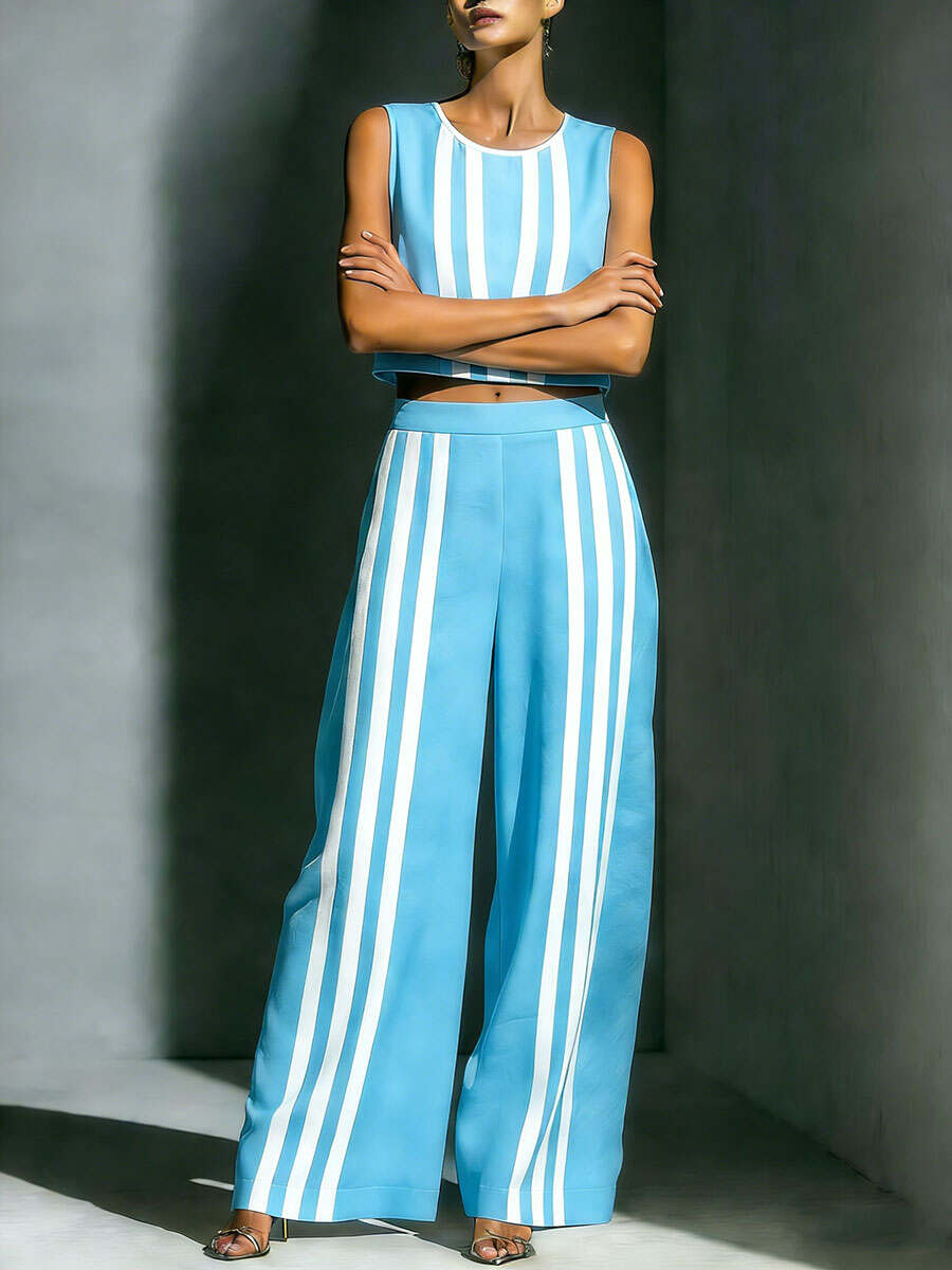 🔥Summer Arrivals🌟Women's Striped Casual Comfortable Simple Two-piece Set