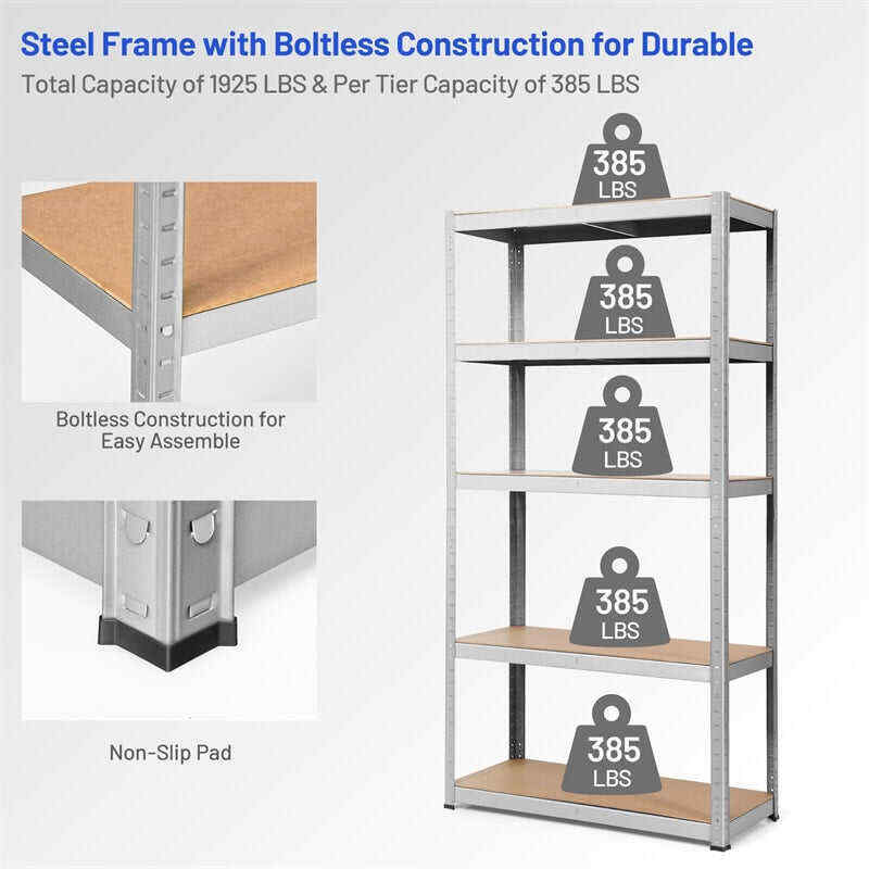 72 Inch 5-Shelf Steel Garage Storage Rack Display Stand with Adjustable Shelves