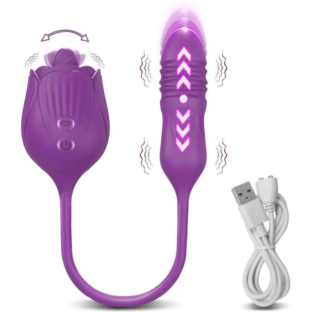 Rose Vibrator with Tongue Licking & Telescopic Dildo