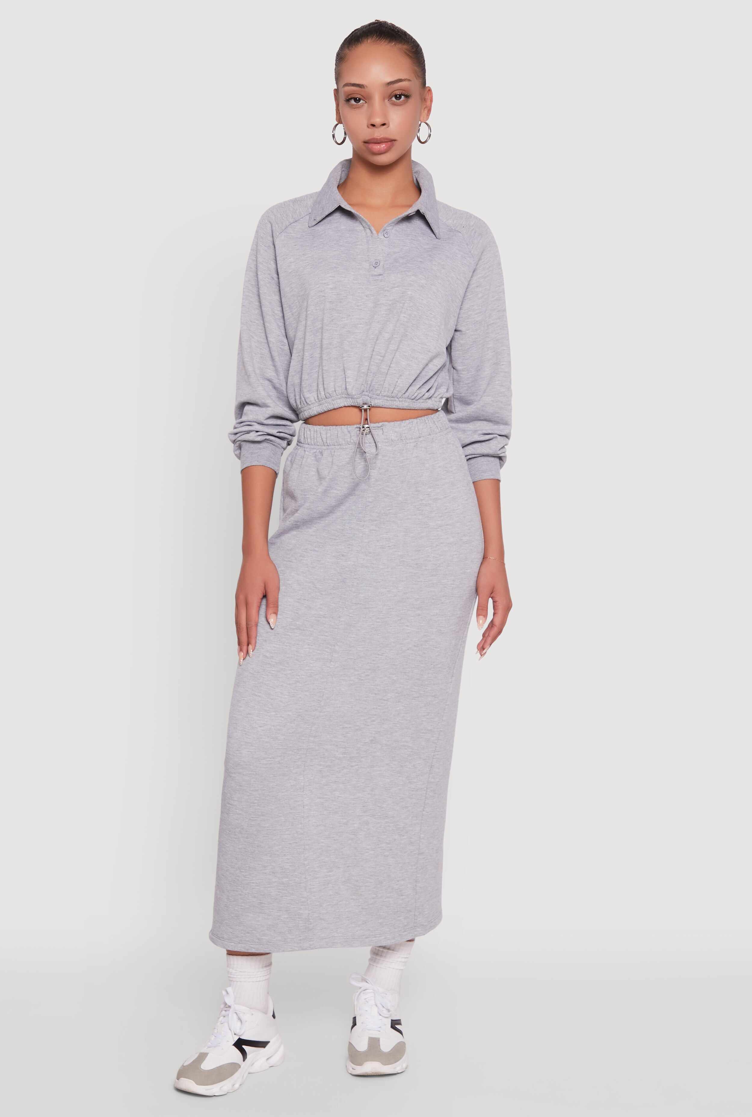 Fleece Maxi Skirt with Toggle Drawstring