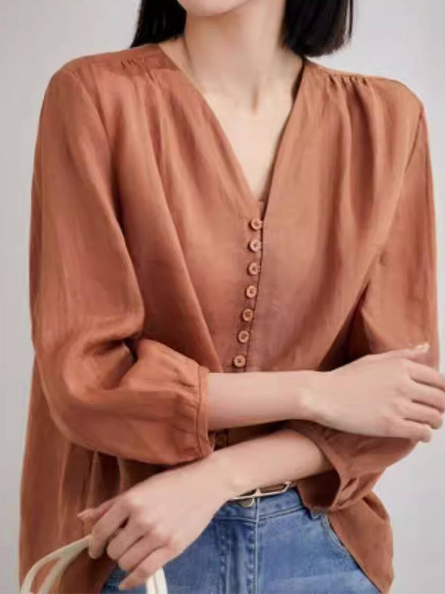 🔥Summer Arrivals🌟Women's V Neck Cotton and Linen Shirt