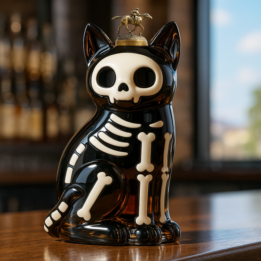 Skeleton Black Cat Whiskey Bottle
