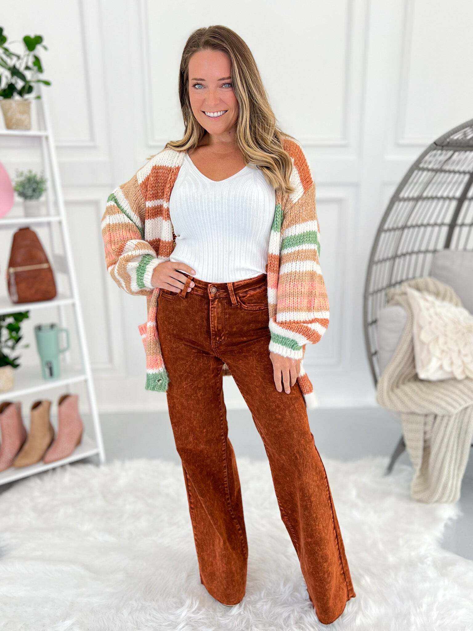 Christmas - Pumpkin Spice Dyed Retro Wide Leg Jeans- Final Sale