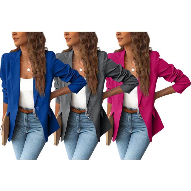 Women's Minimalist Solid Button Lapel Collar Blazer