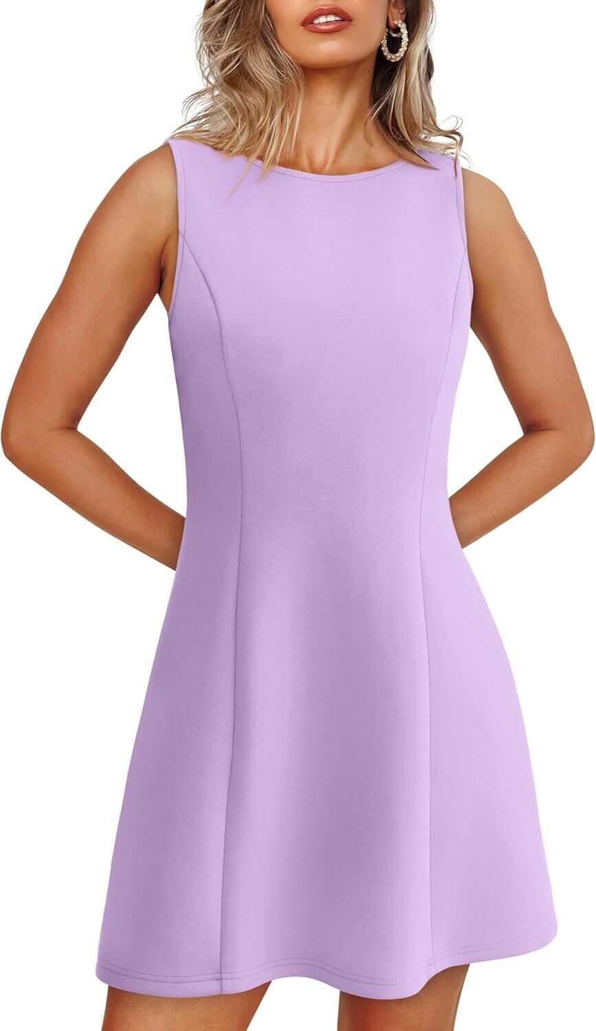 🌸Women's Summer A-Line Sleeveless Boat Neck Mini Dress Club Party Little Short Dresses