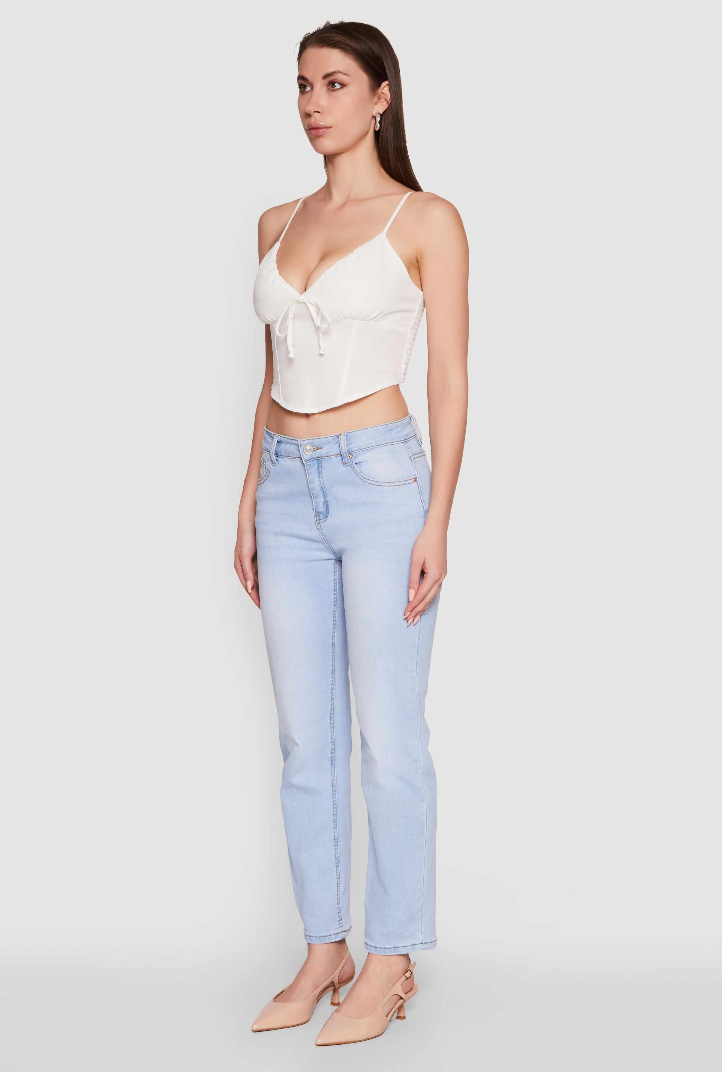 Chic Linen Bustier Top with Tie Front Detail