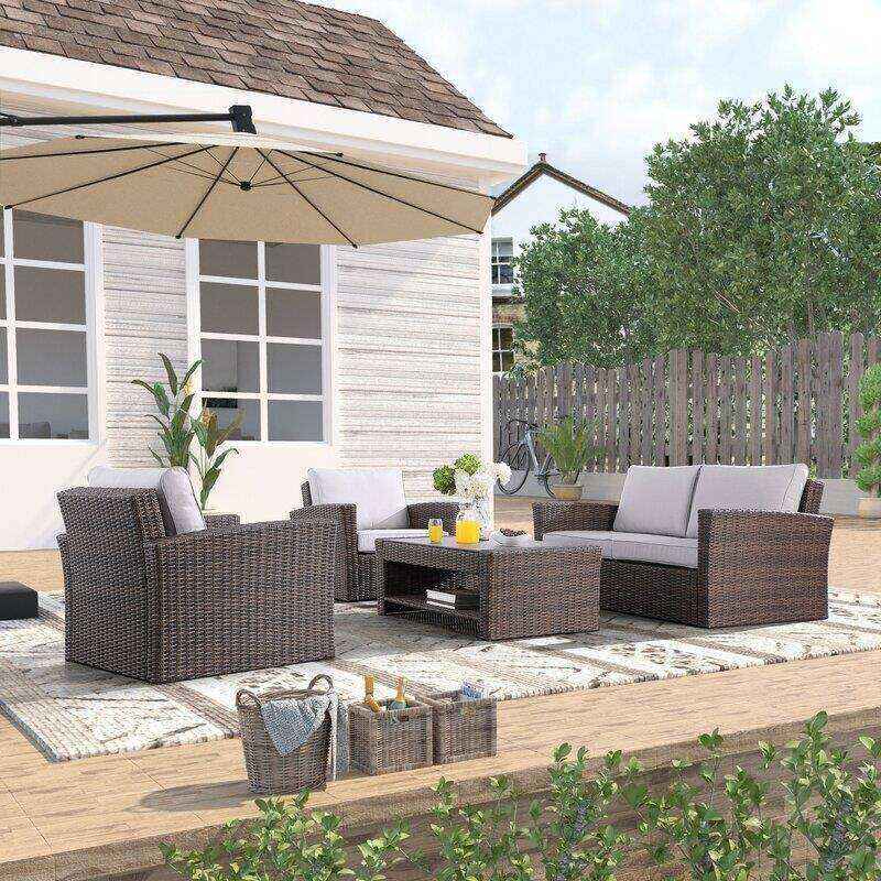 Emlee Wicker/Rattan 4 - Person Seating Group with Cushions