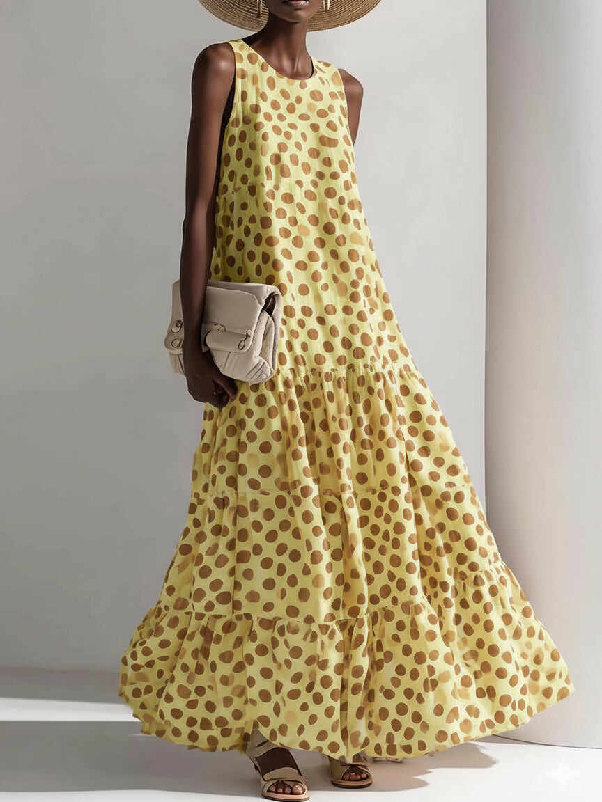 🔥Summer Arrivals🌟Retro Polka Dot Print Multi-layered Hem Maxi Dress