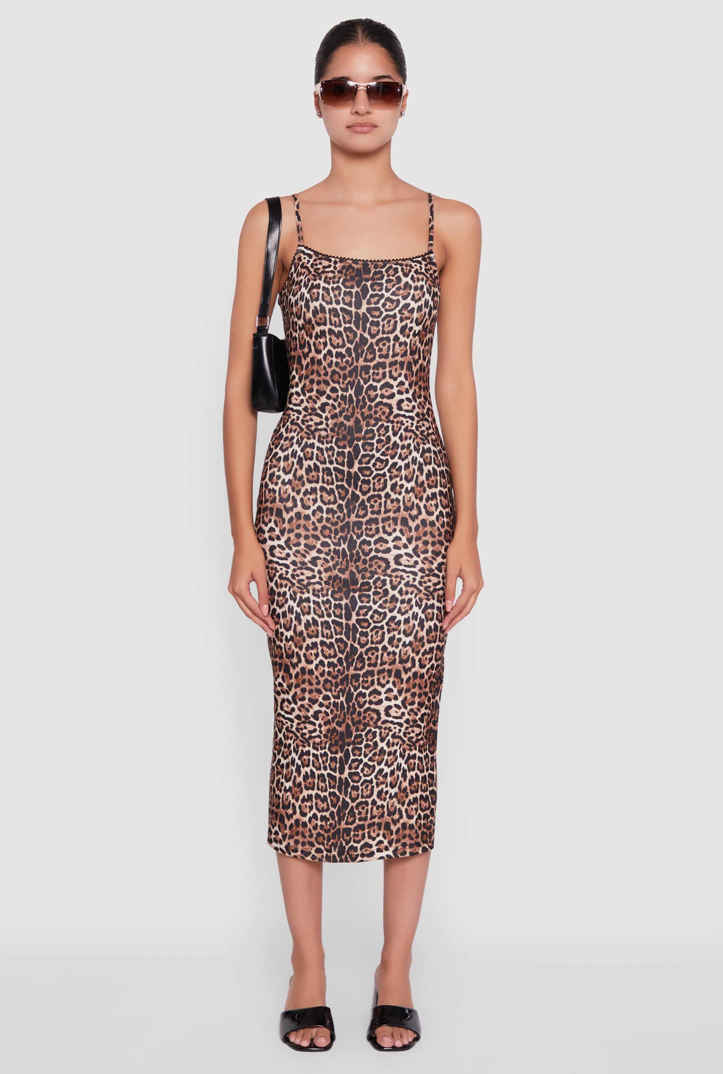 Trendy Square Neck Leopard Print Cami Dress
