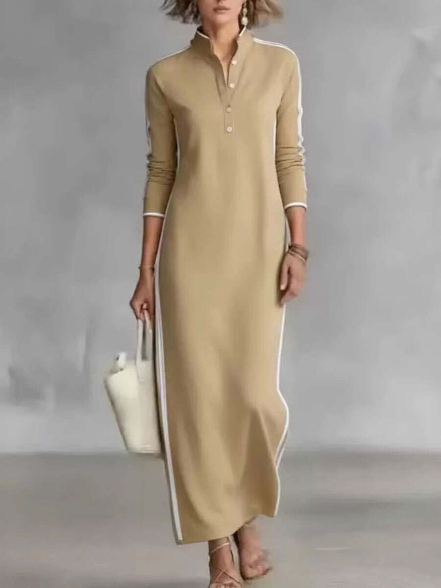 🔥Summer Arrivals🌟Women's Cotton Linen Stand Collar Long-sleeved Dress