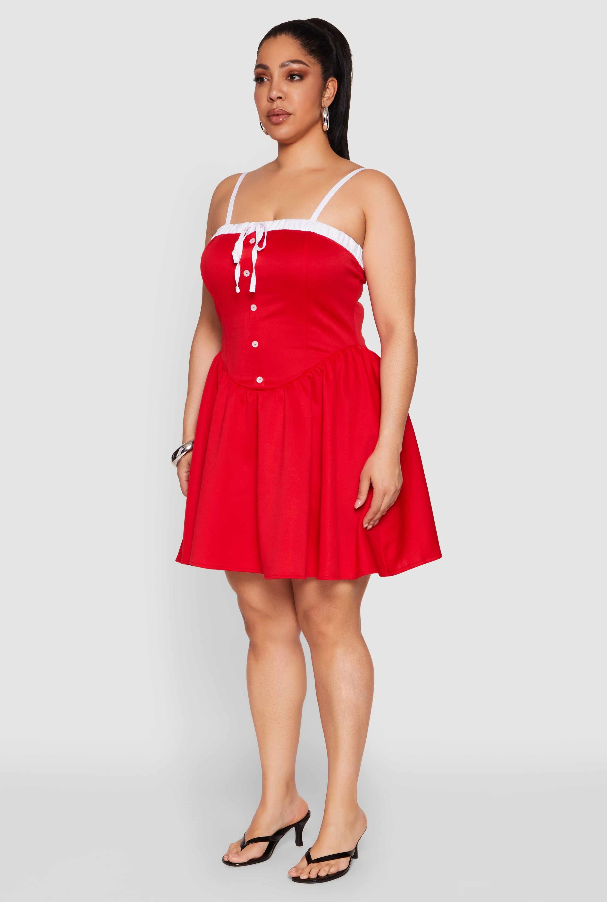 Plus Size Contrast Trim Corset Skater Dress