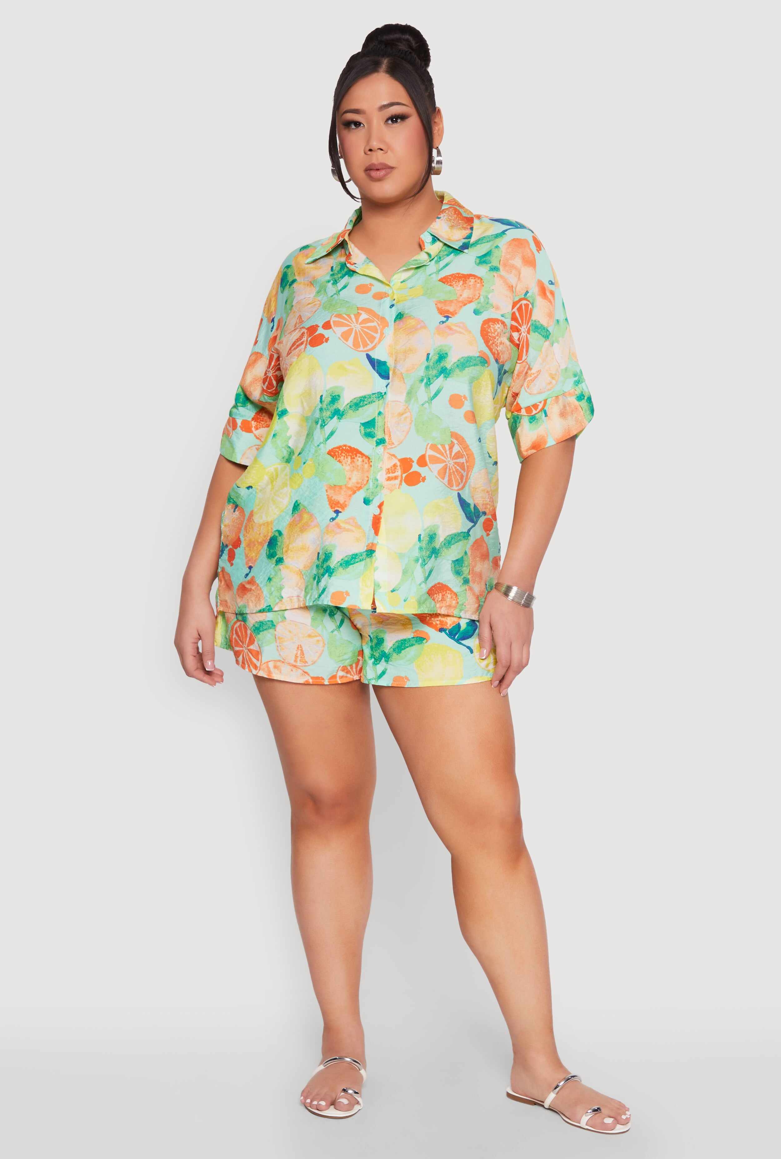 Plus Size Airy Fruit Print Shirt