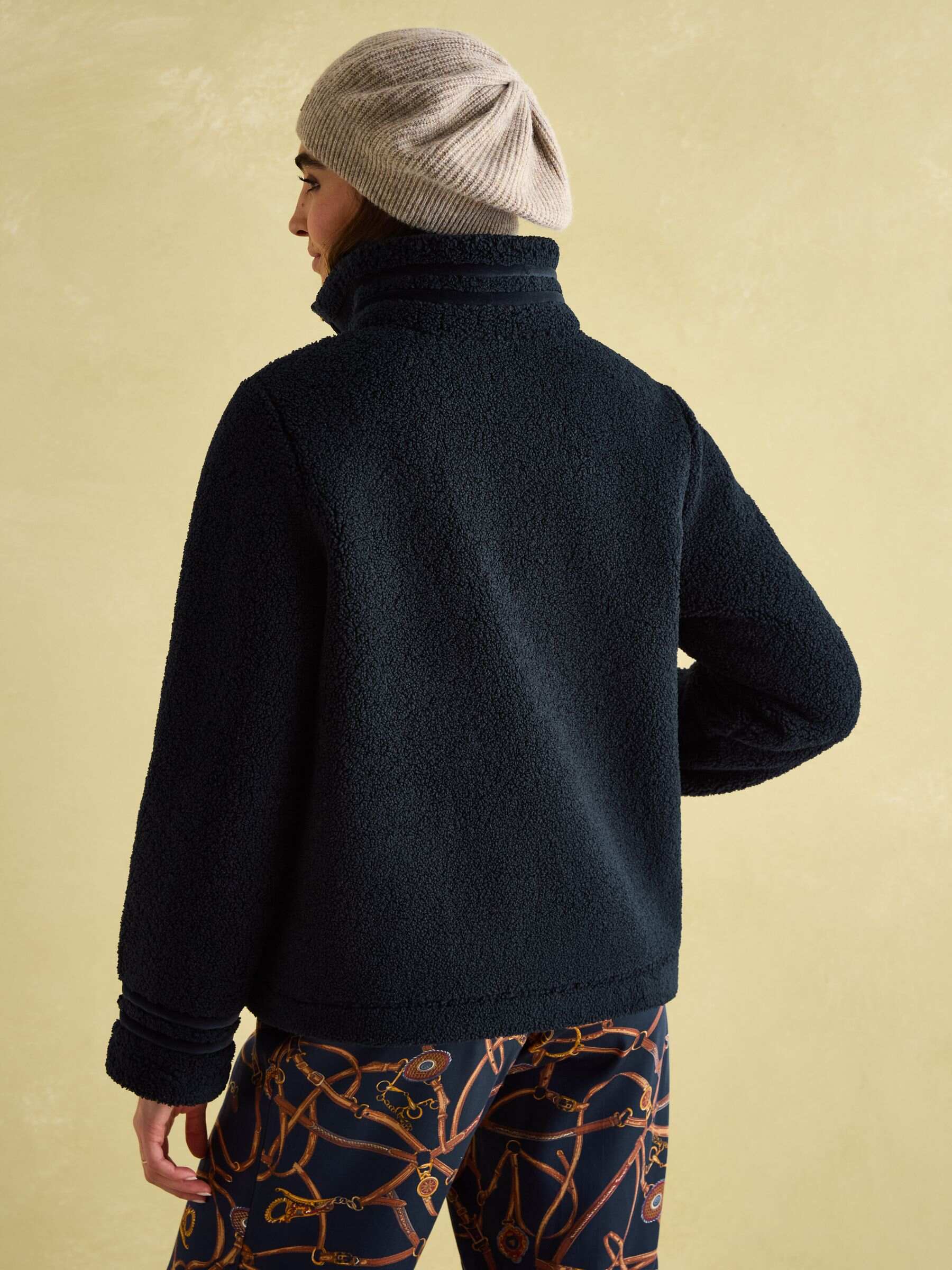 Fleur Navy Blue Fleece Jacket