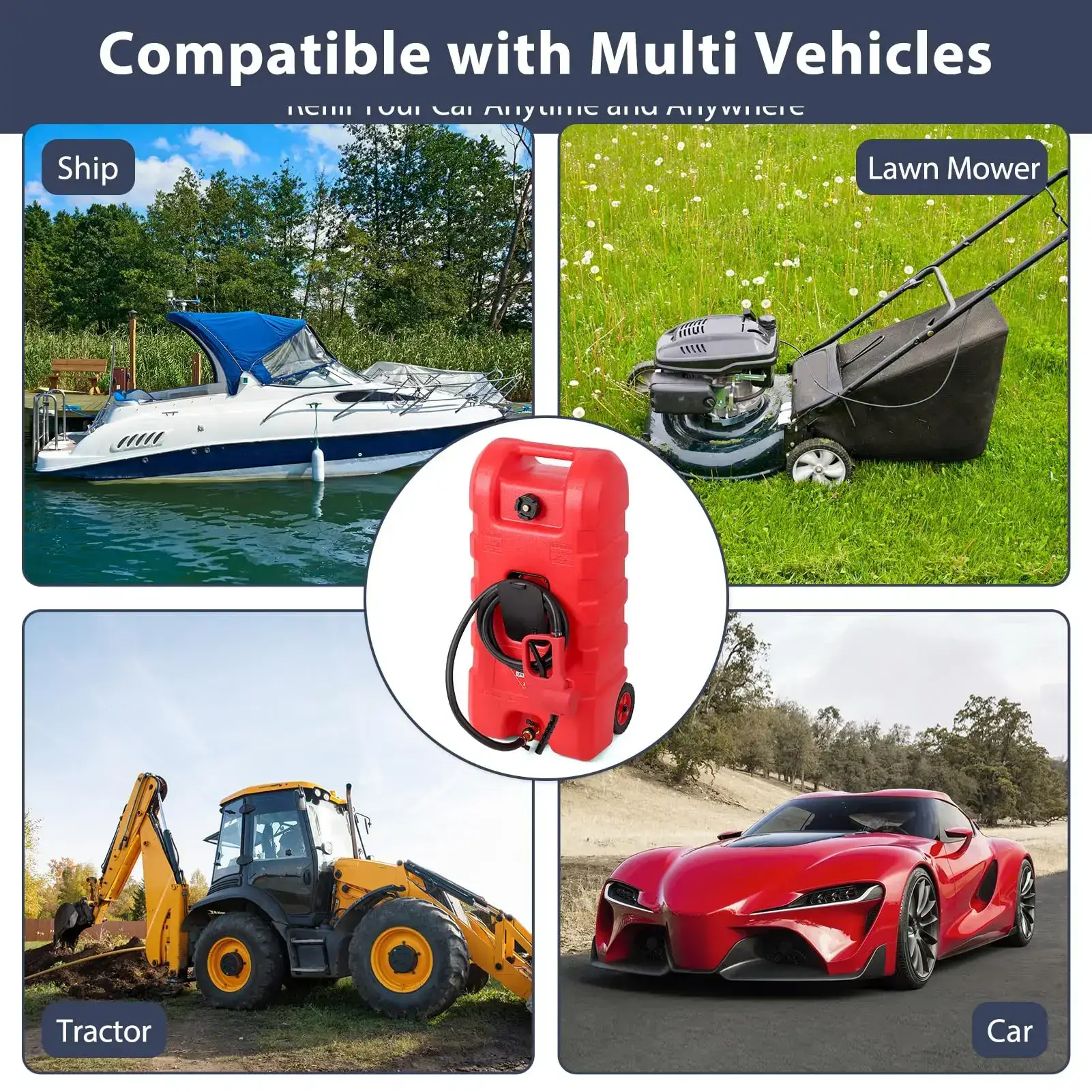 15 Gallon Portable Fuel Caddy with LE Pump & 10ft Hose for Gasoline Diesel Storage on Wheels for Cars Lawn Mowers ATVs Boats Red Yellow Gray Options - Convenience