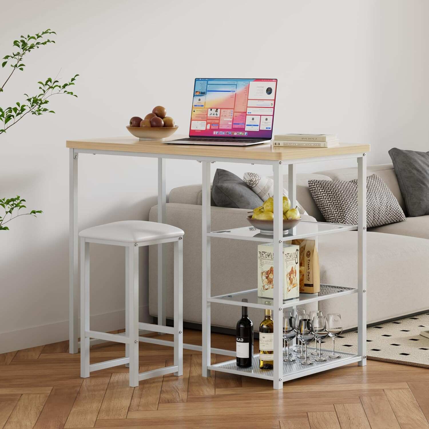 VECELO Small Bar Table and Chairs Set for 2