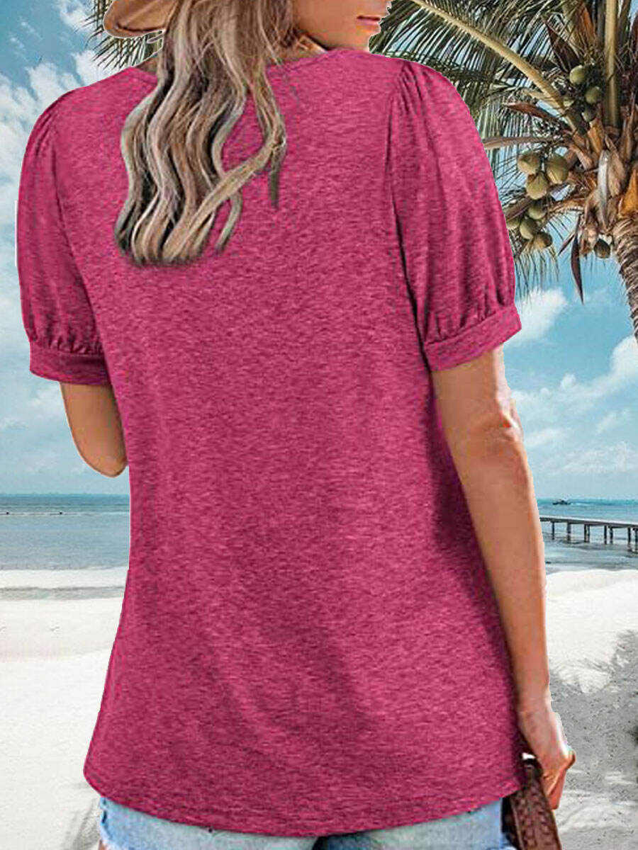 Square Neck Casual Loose Solid Color Short Sleeve T-Shirt