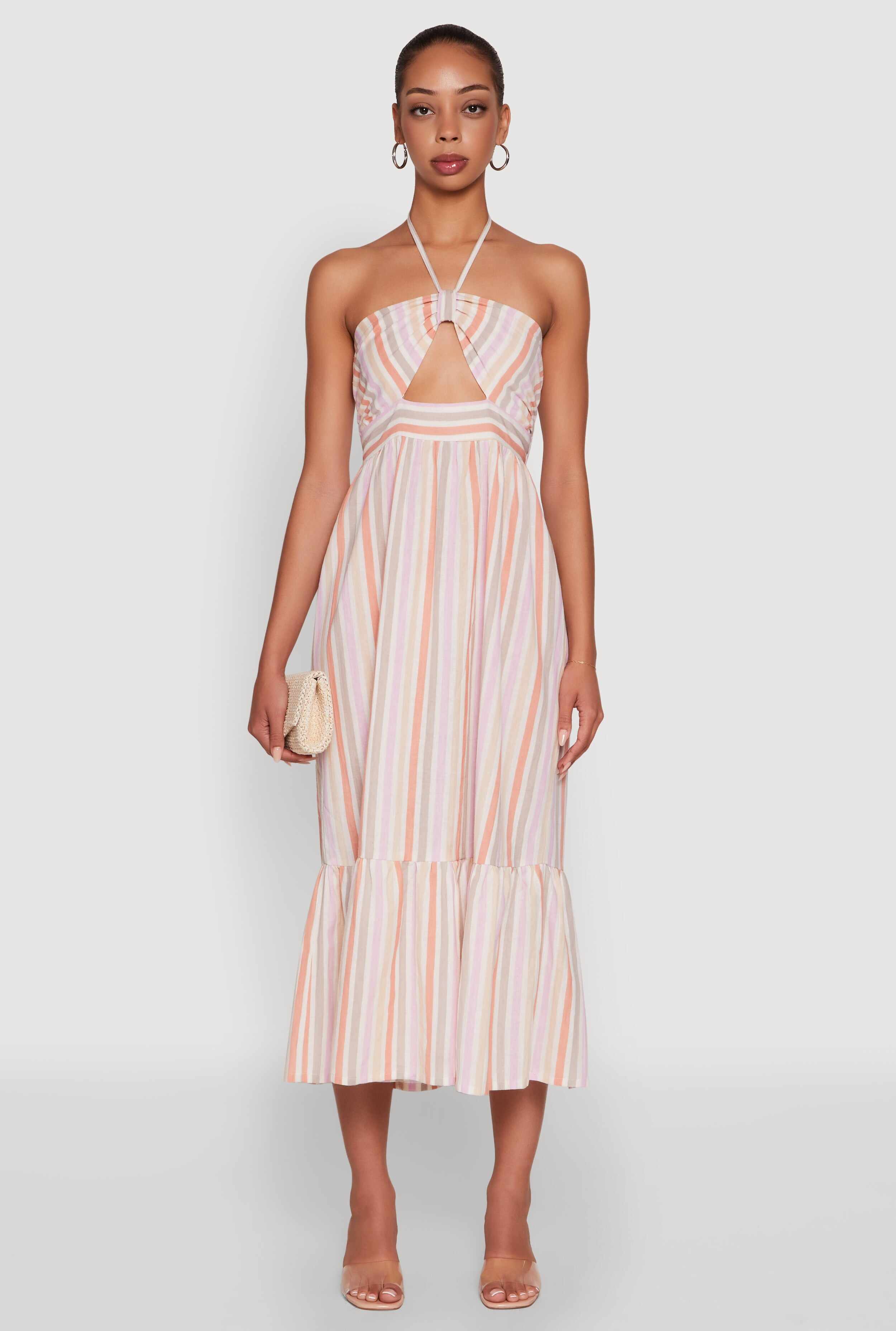 Spoon Jeans Striped Keyhole Halter Sundress