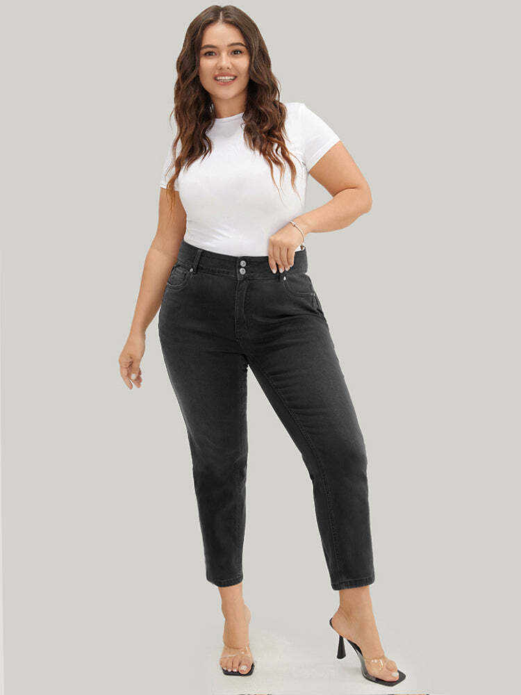 Straight Leg Very Stretchy High Rise Dark Wash Jeans