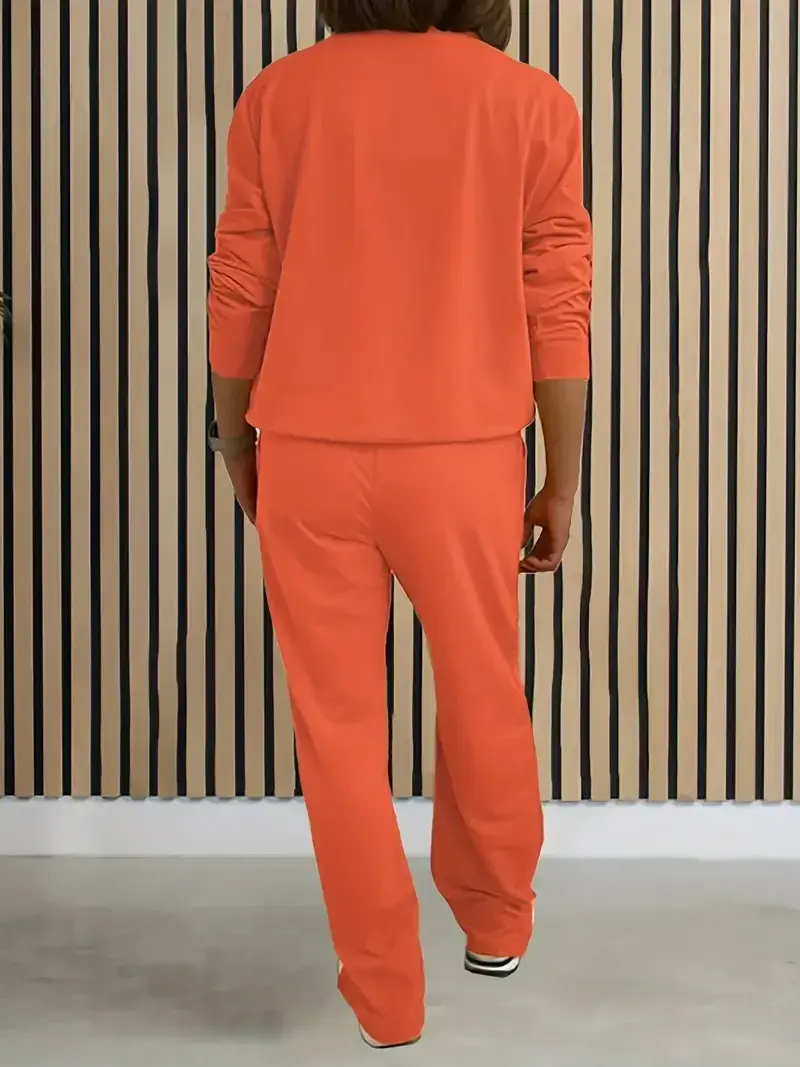 Women's Solid Half Placket Split Hem Pants Set