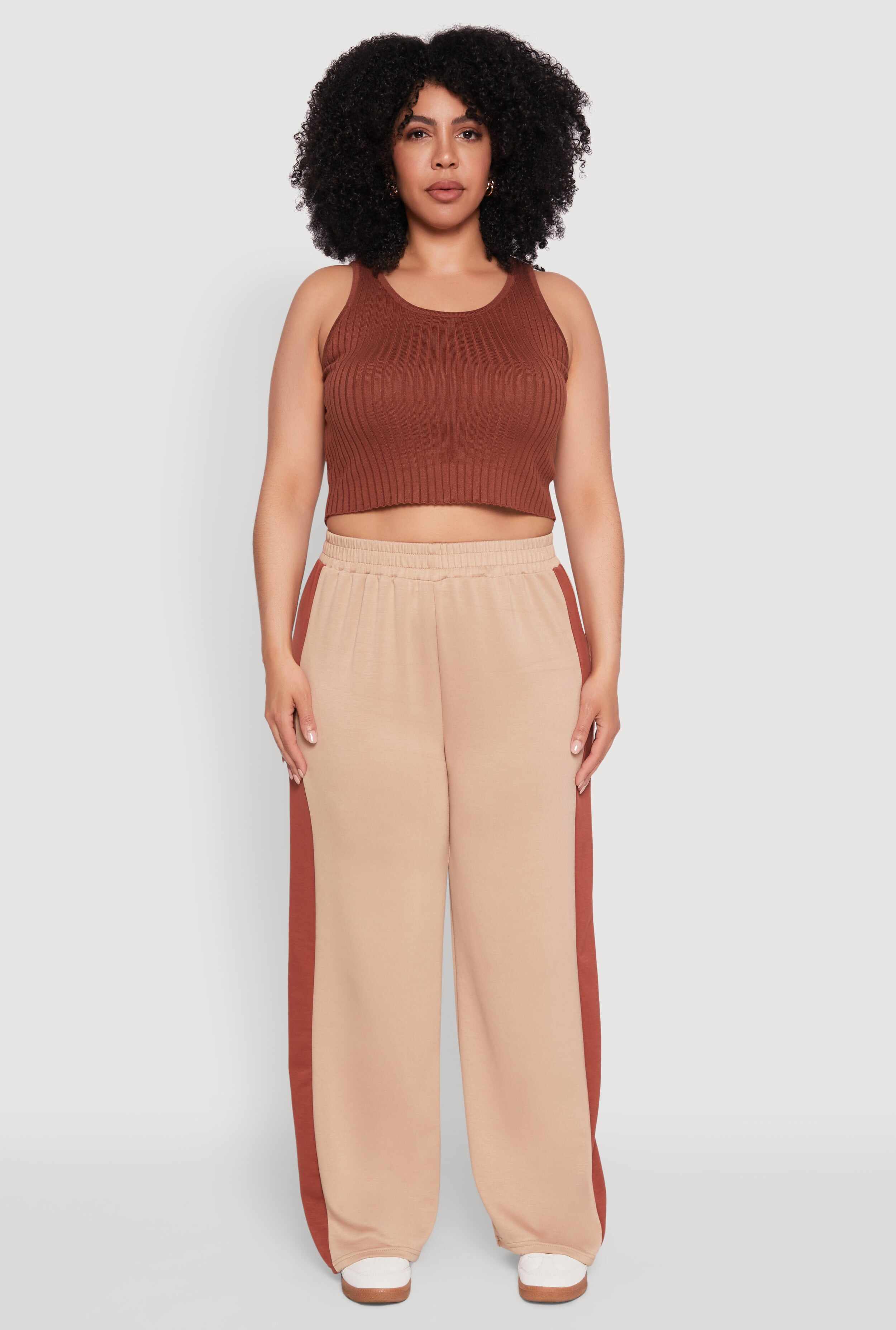 Plus Size Contrast Trim Wide Leg Pants