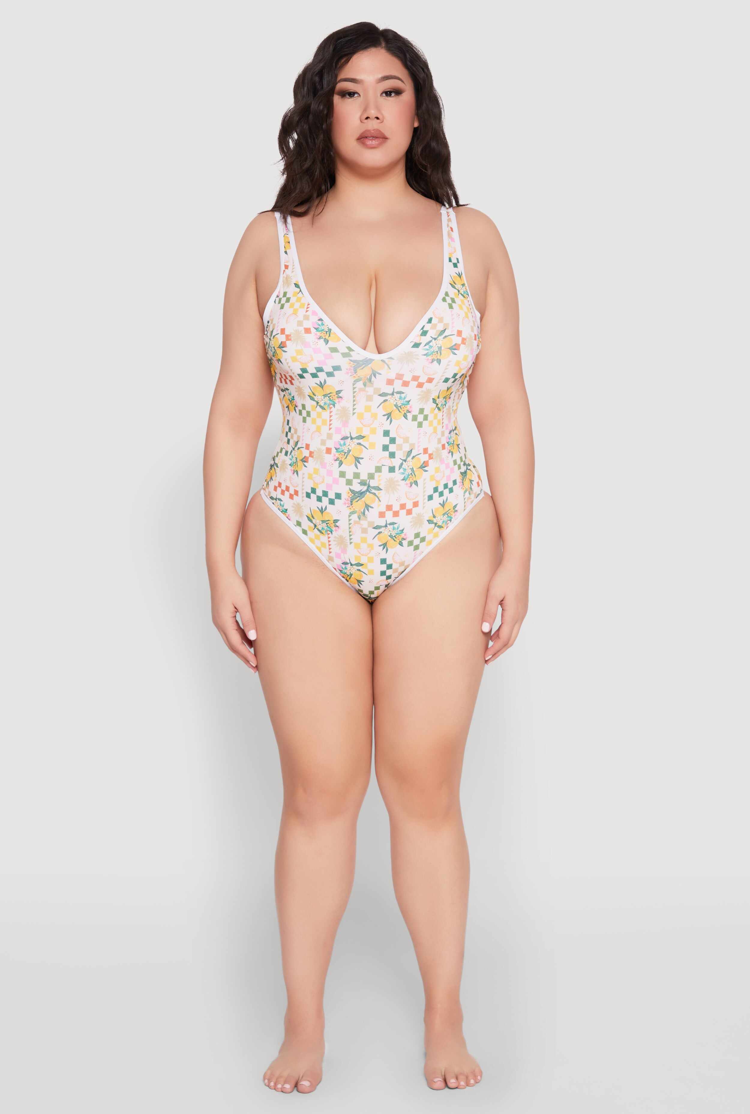 Plus Size Citrus Pattern One Piece Swimsuit