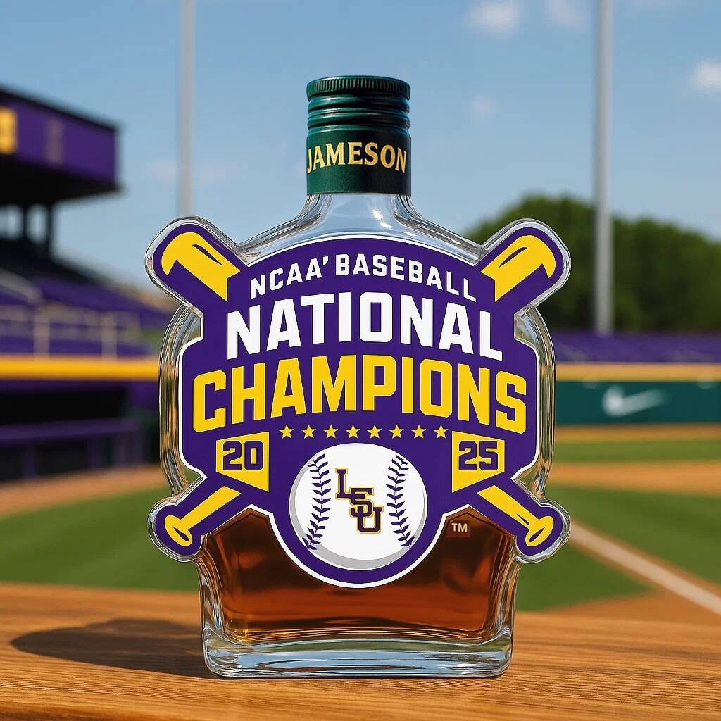 Celebrate the LSU Tiger winning the 2025 NCAA Baseball Championship Whisky Bottle