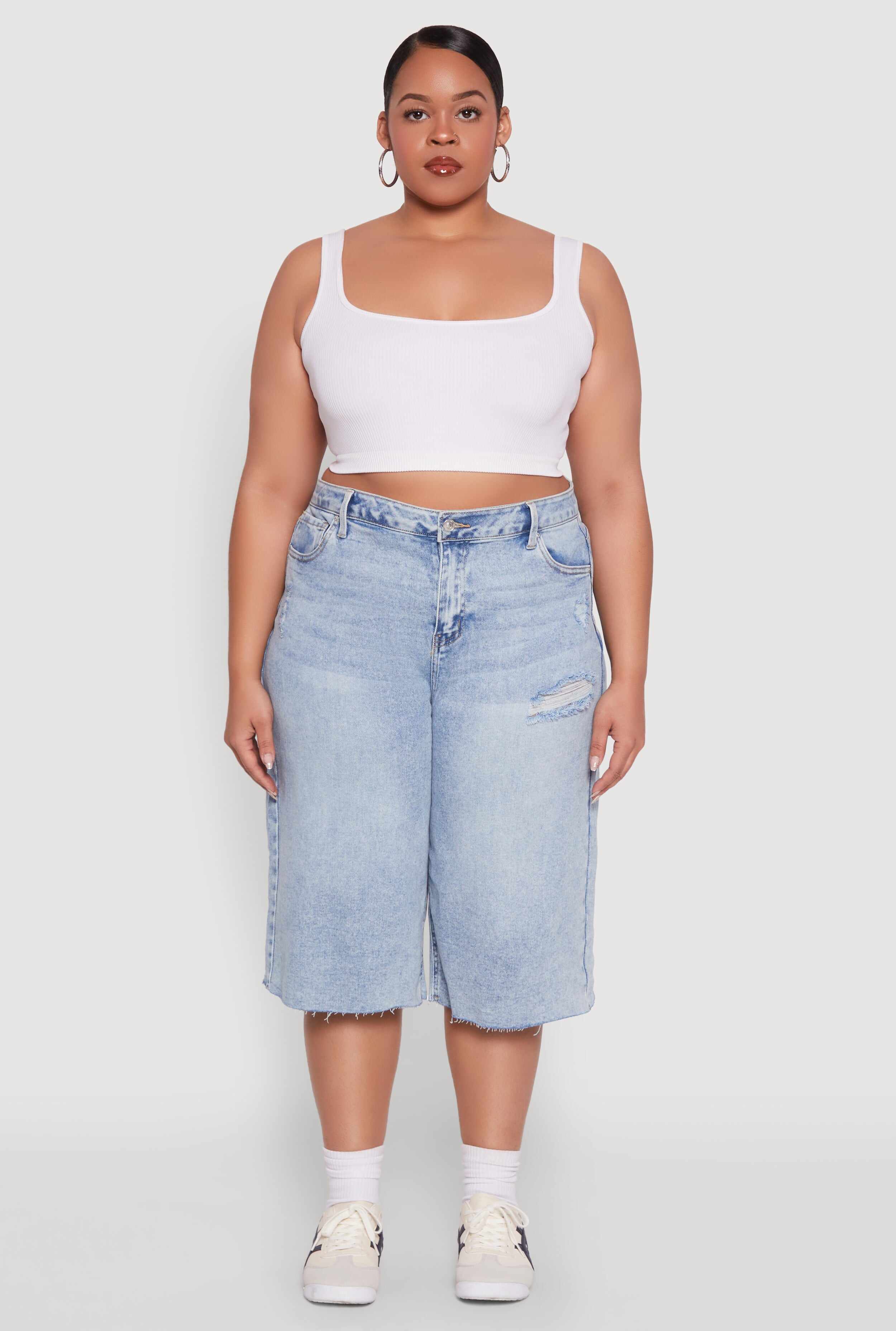 Plus Size Raw Hem Distressed Jorts
