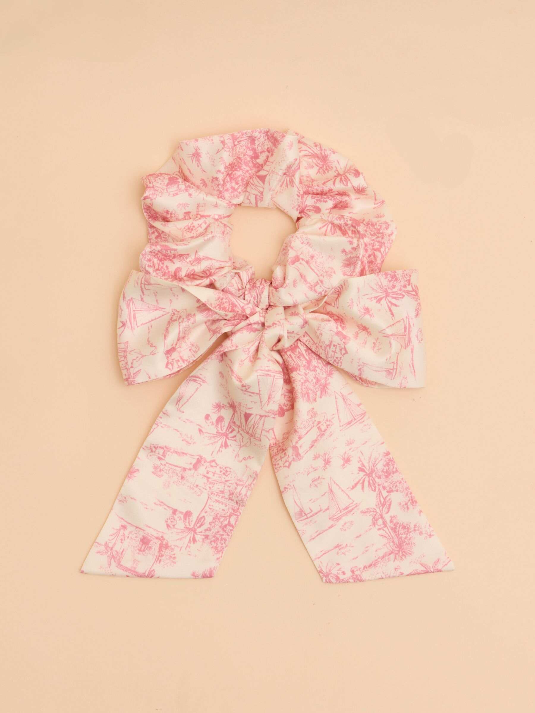 Elissia Pink/White Toile de Jouy Scarf Scrunchie