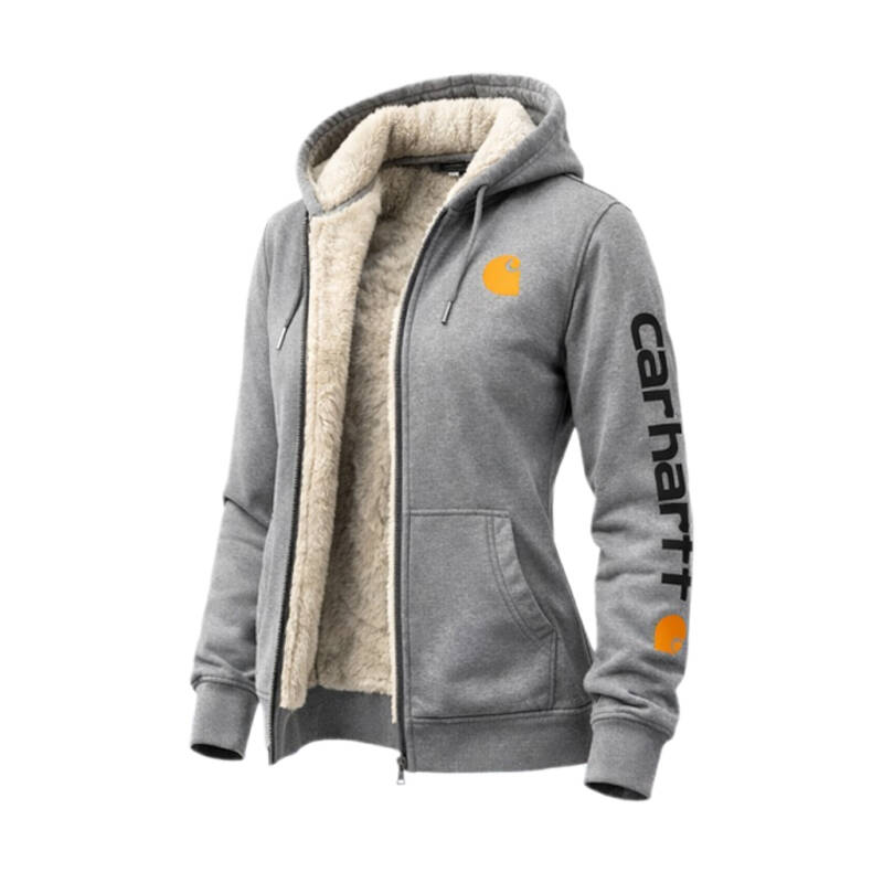 Women's Vintage Fleece Pocket Full Zip Long Sleeve Hoodie Jacket-Beige