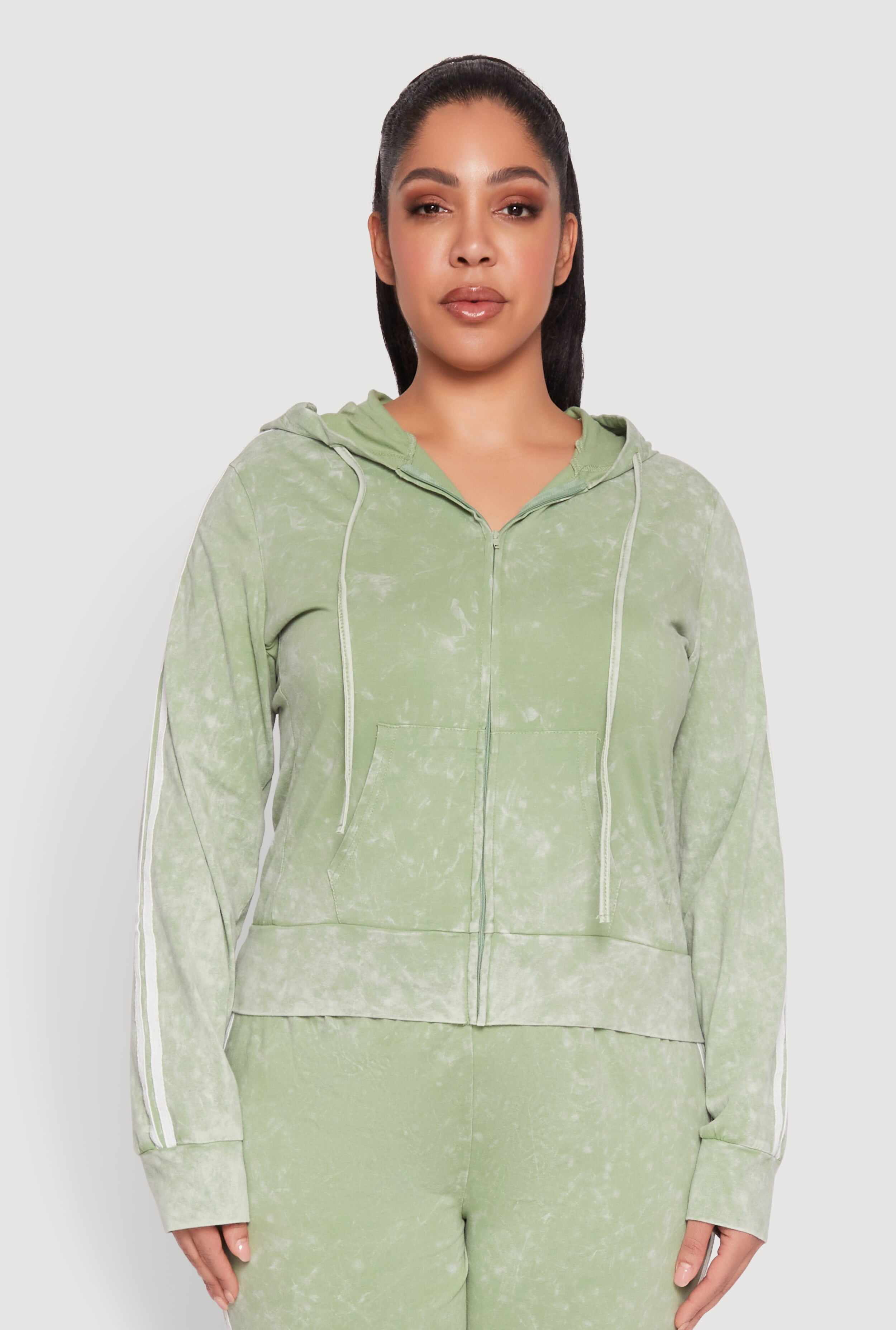 Plus Size Daisy Varsity Stripe Zip Front Hoodie