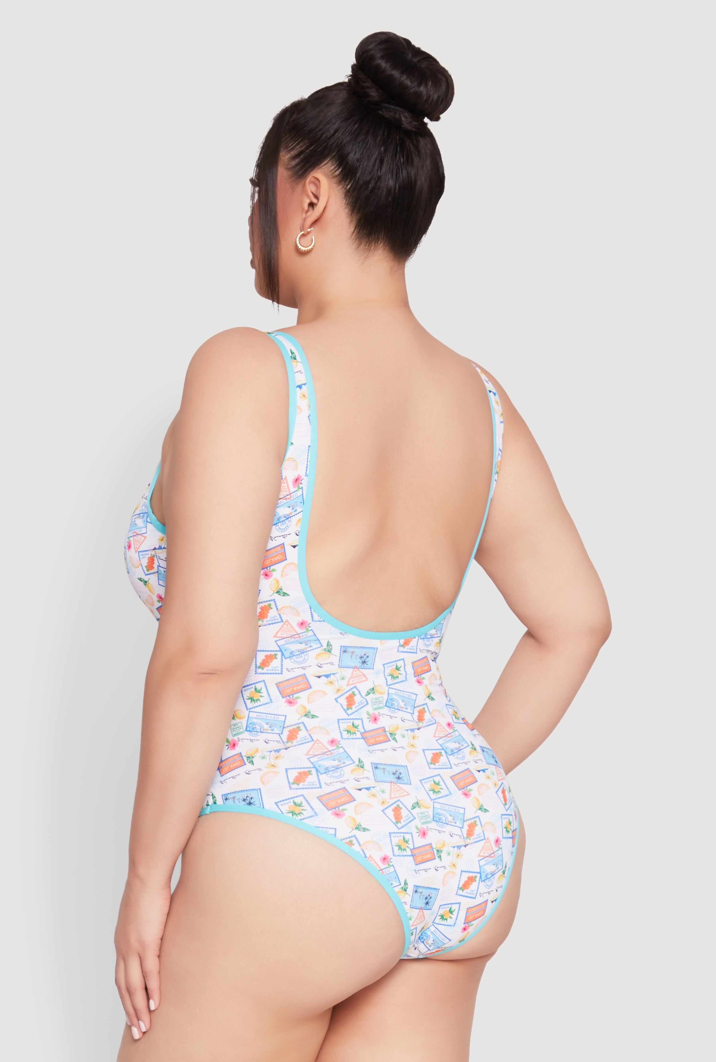 Plus Size Tropical Stamp Print One Piece Swimsuit