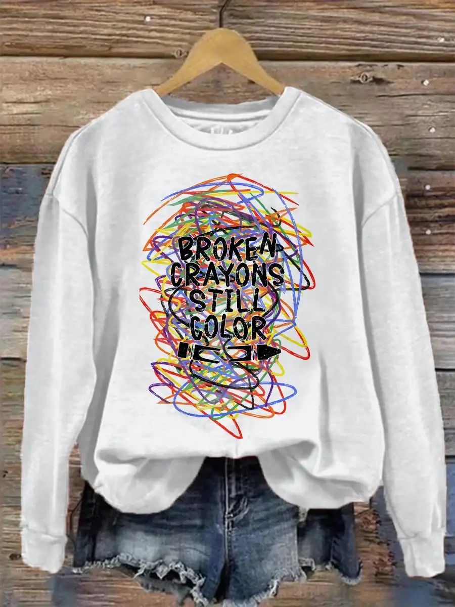 Broken Crayons Still Color Print Casual Sweatshirt