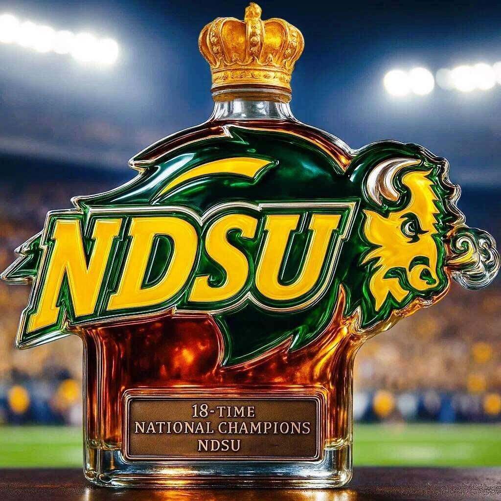 North Dakota State Bison 18-Time National Champion Whiskey Bottles