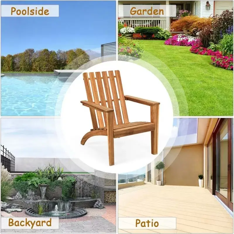 Outdoor Patio Acacia Wood Adirondack Lounge Chair