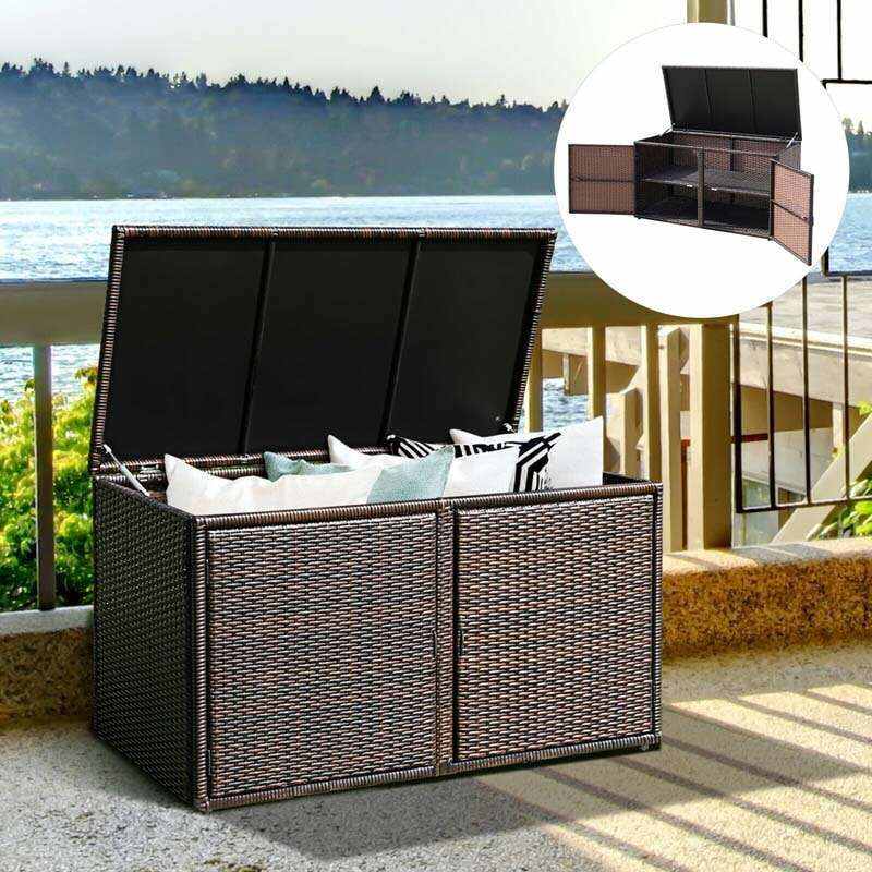 88 Gallon Rattan Deck Storage Box Patio Container