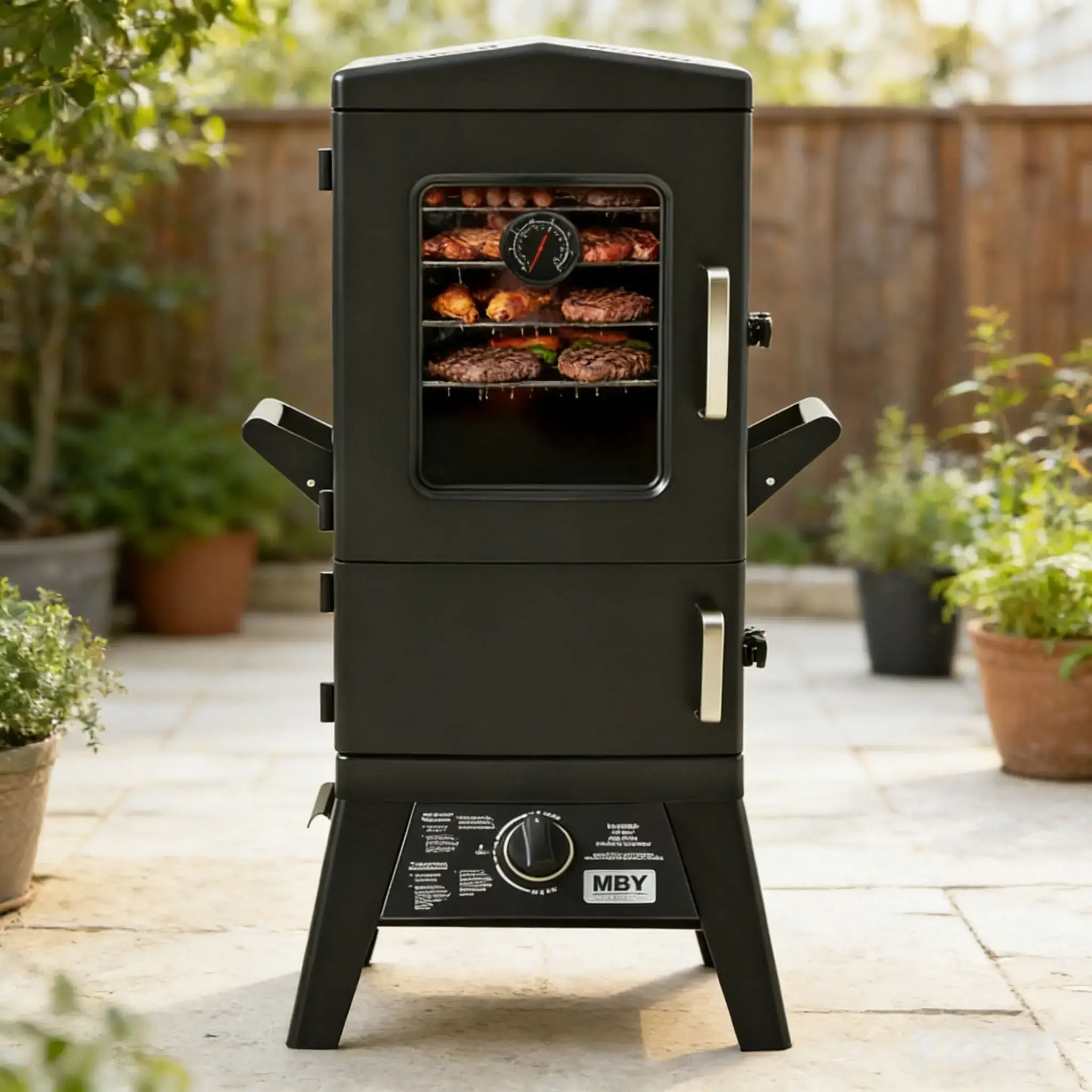 MBY Large Vertical Propane Smoker with Cover & 4 Cooking Grates, Large Cooking Space, Heavy Duty & Weather-Resistant for Outdoor,Smoke Ribs,Brisket,Chicken Grills Meat