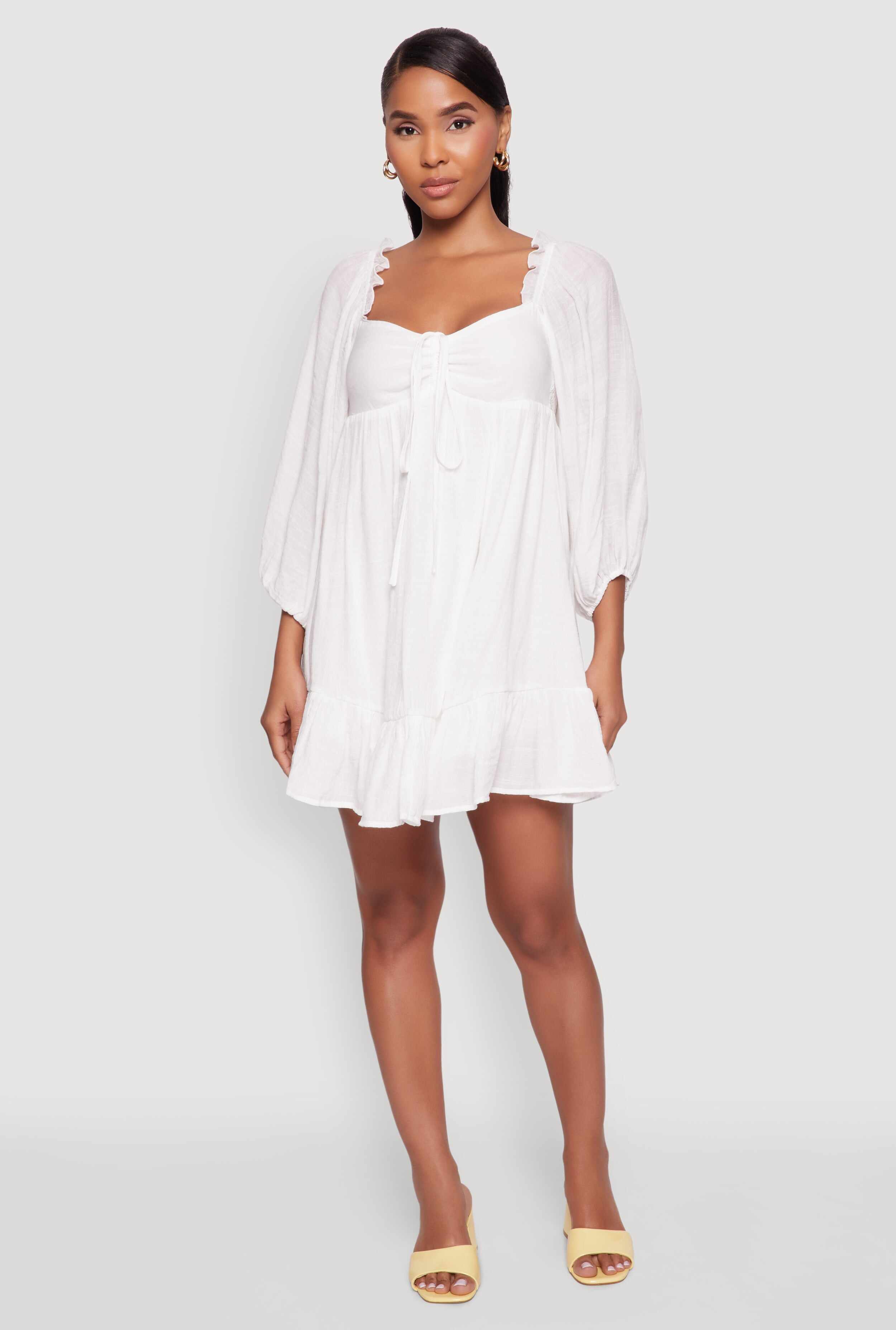Chic Bubble Sleeve Smocked Back Peasant Dress