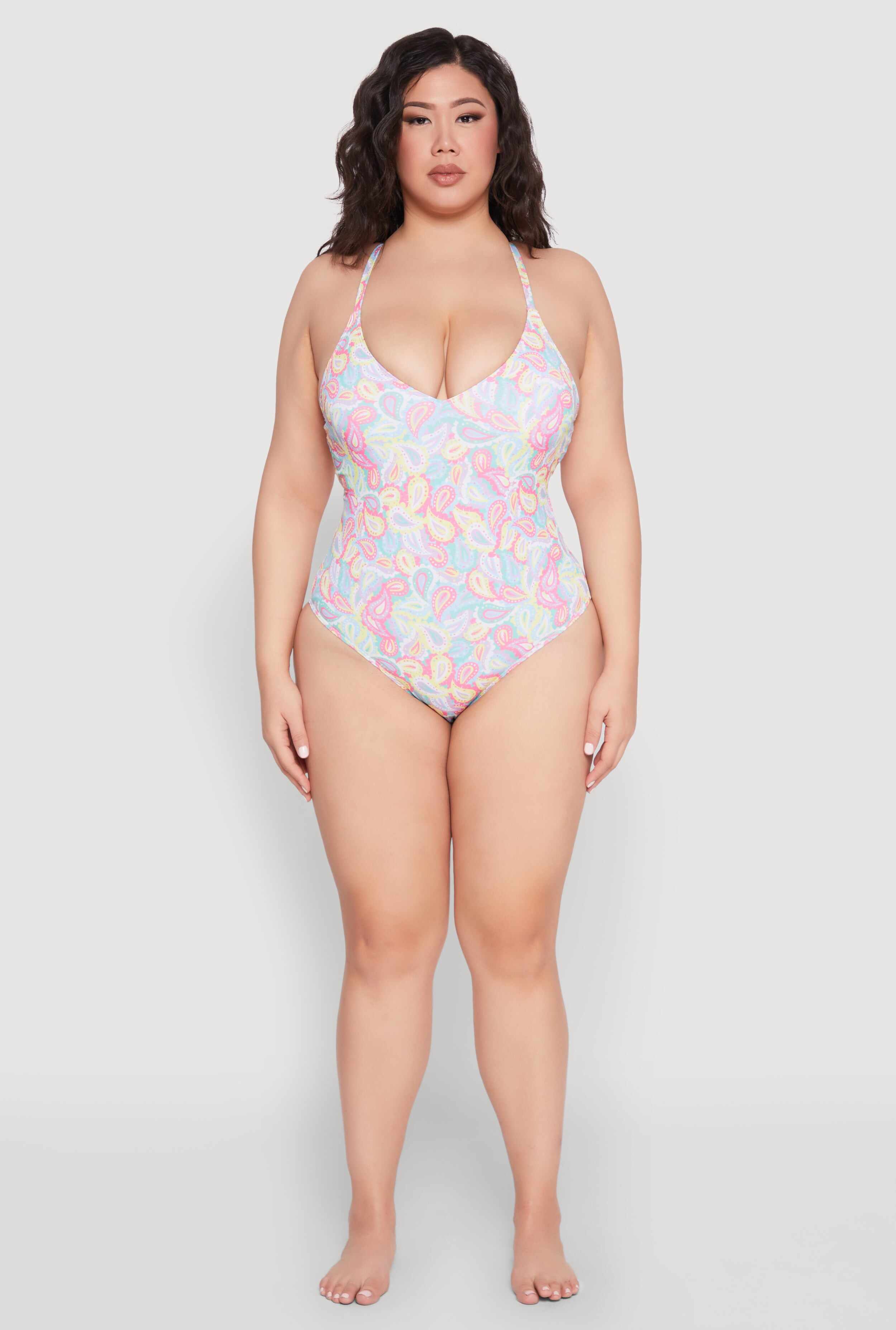 Plus Size Paisley Print One Piece Swimsuit
