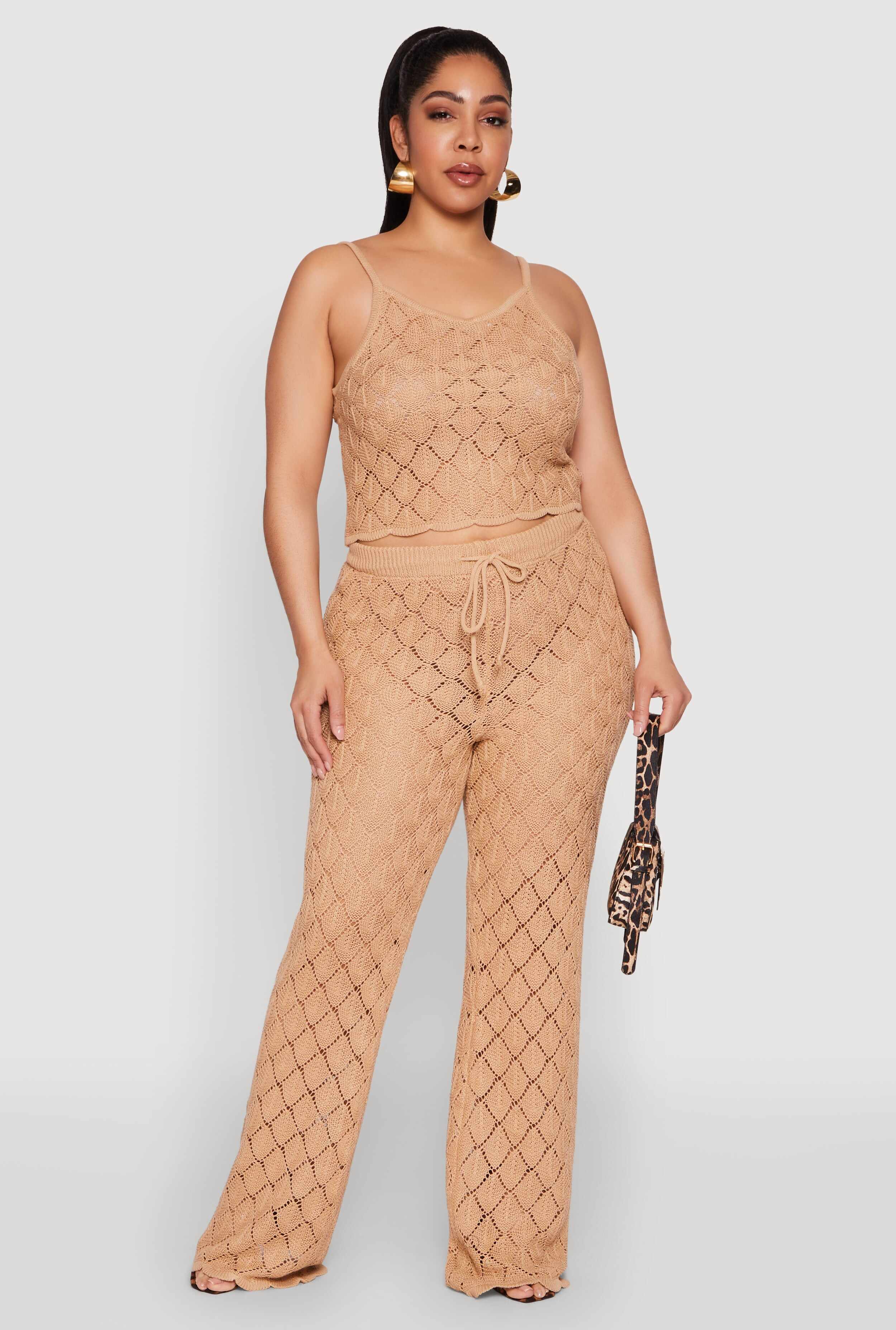 Plus Size Crochet Diamond Knit Pants