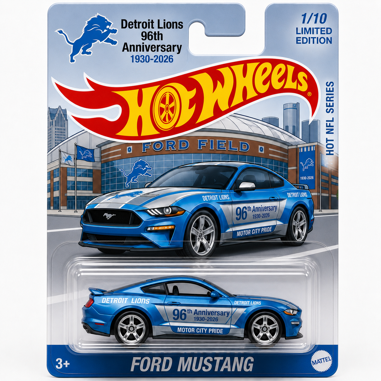 Hot Wheels Detroit Lions 96th Anniversary Ford Mustang
