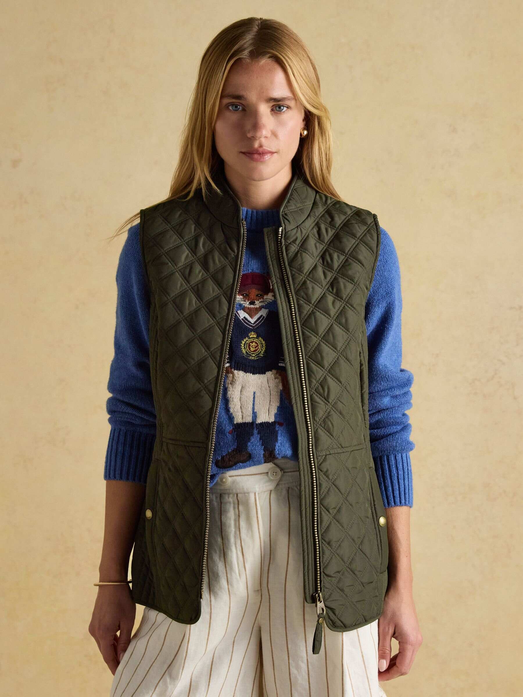 Minx Khaki Green Showerproof Diamond Quilted Gilet