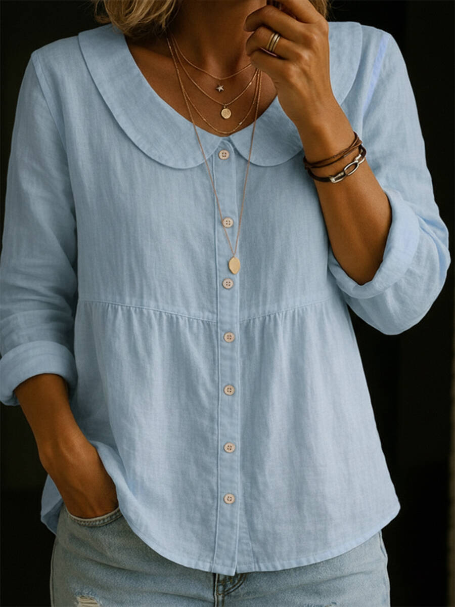 🔥Summer Arrivals🌟Peter Pan Collar Linen And Cotton Shirt