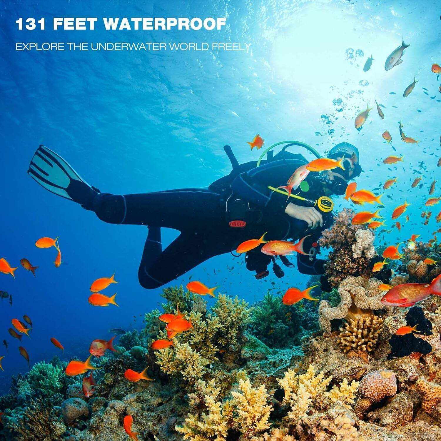 Underwater Camera,24MP 40m WiFi Dual Color Screen Action Camera 4K For Snorkeling Sports,Waterproof Camera with Bike Helmet,EIS Stabilization,170° Wide Angle,4X Zoom,2 Batteries and Mounting Kits