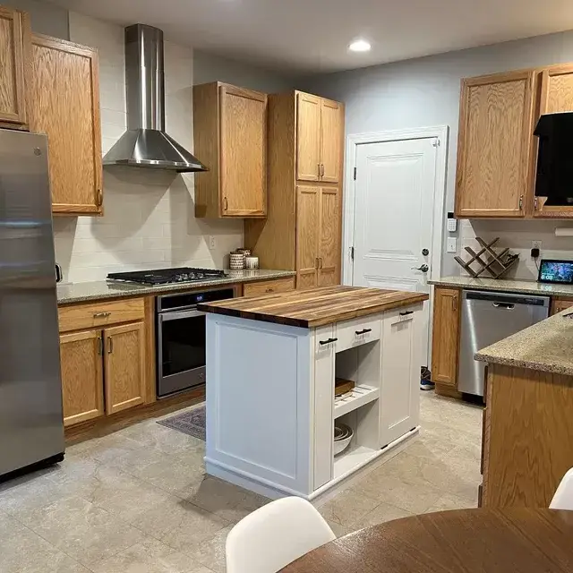 Kitchen Island, Butcher Block Kitchen Island w/Option for Seating, Food Prep, Spice Rack 