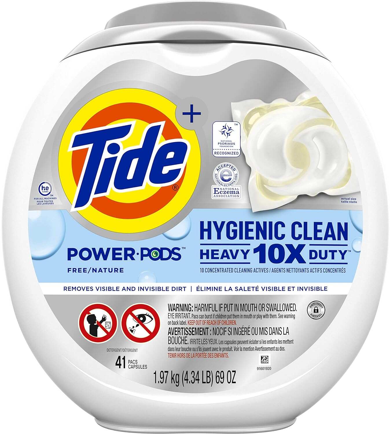 Tide Hygienic Clean Heavy Duty 10x Free Power PODS Laundry Detergent, 63 count, Unscented, For Visible and Invisible Dirt