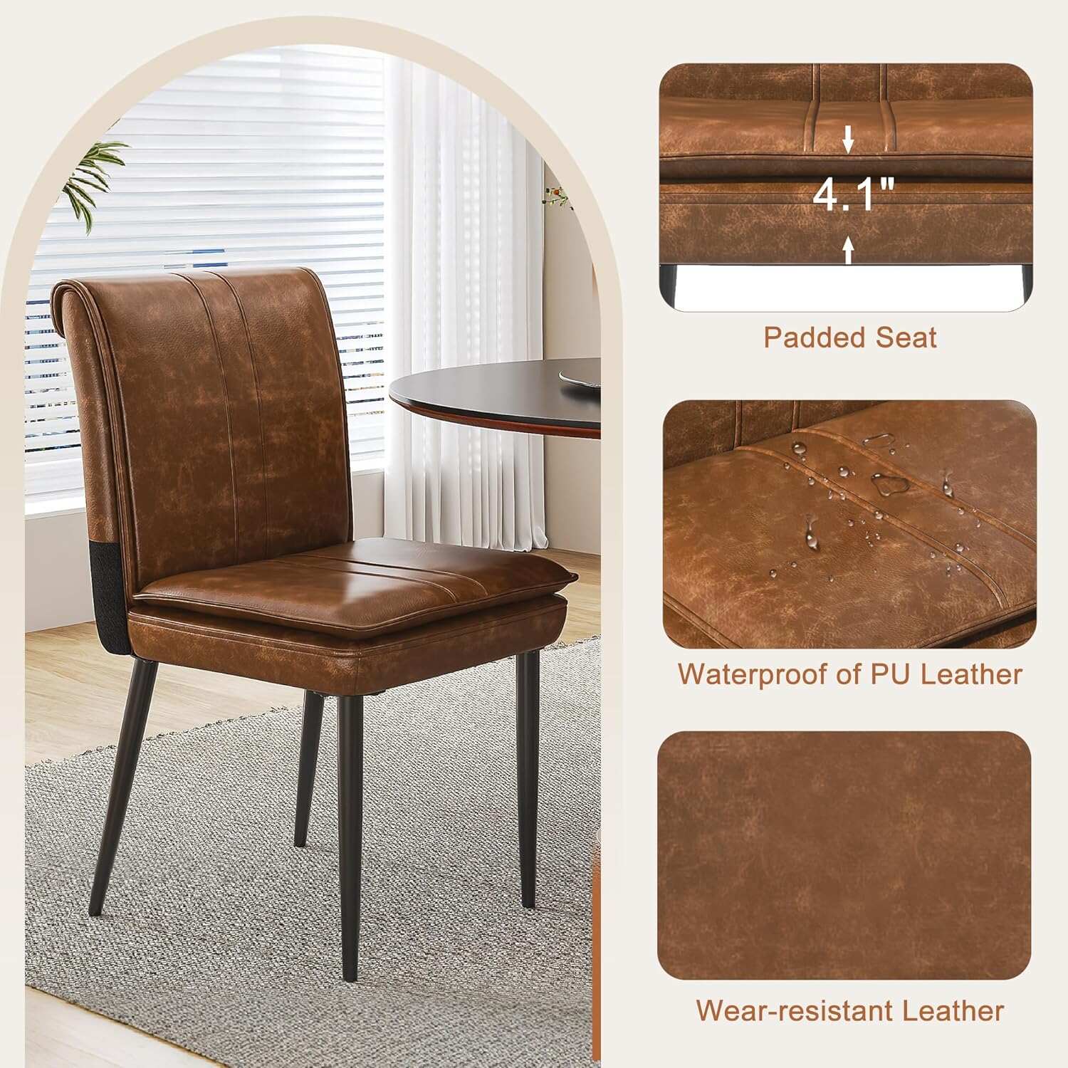 VECELO Upholstered PU Dining Chairs Set of 2